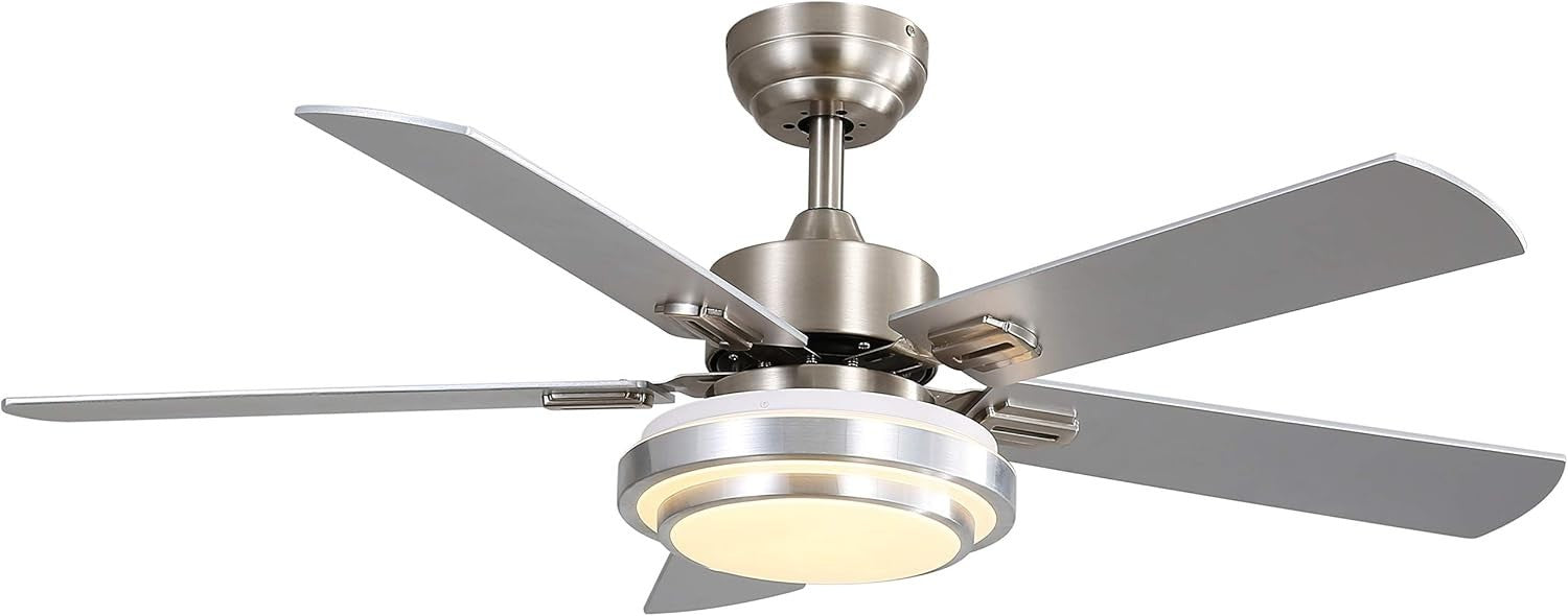 48" Ceiling Fan with LED Light, 5 Blades, Remote, Reversible, Dimmable