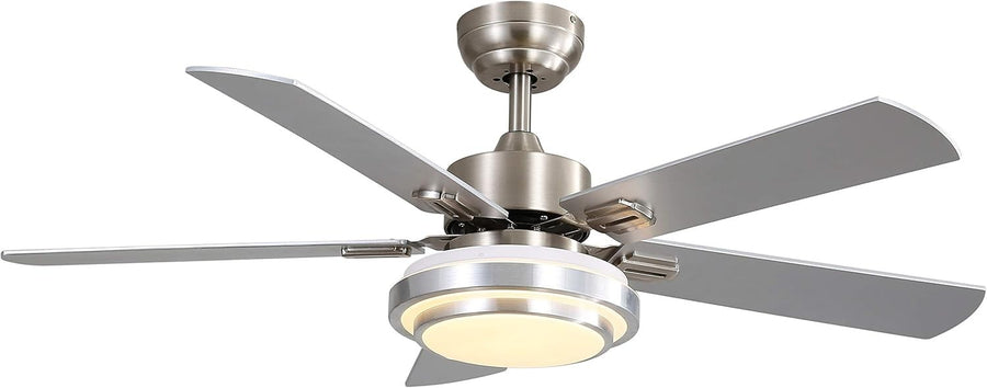 48" Ceiling Fan with LED Light, 5 Blades, Remote, Reversible, Dimmable