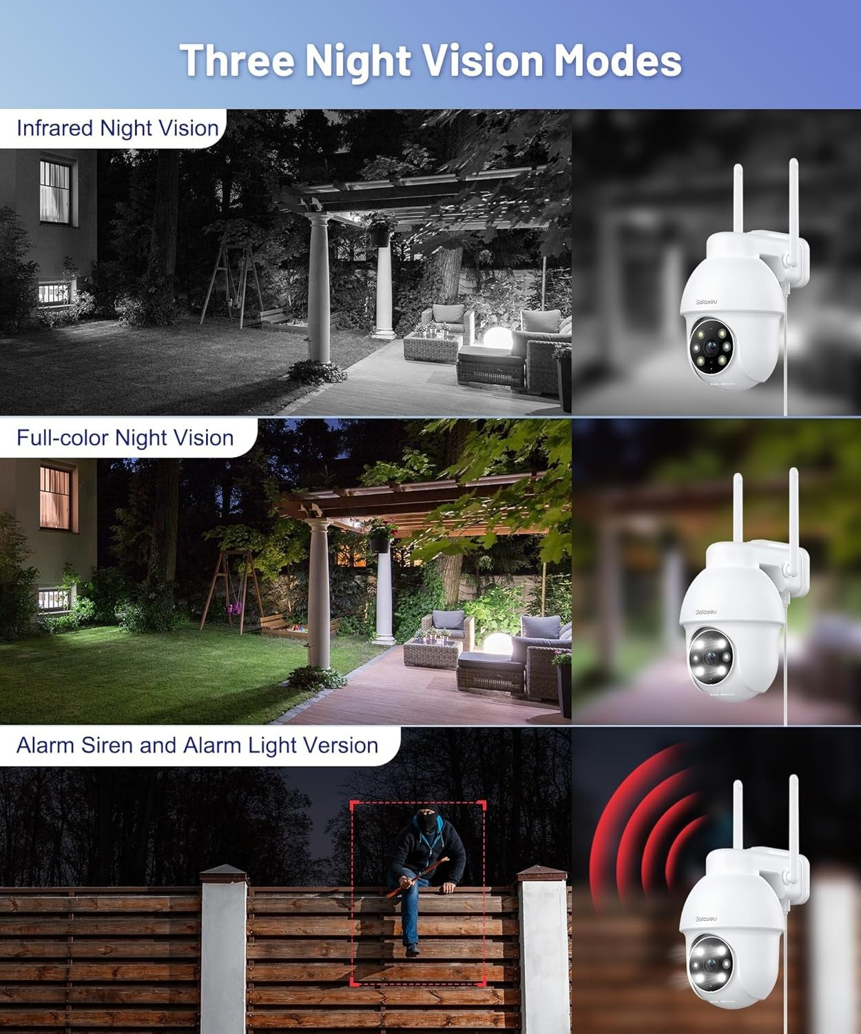 2 Pack 2K Security Camera Outdoor 360° WiFi CCTV Color Night Vision