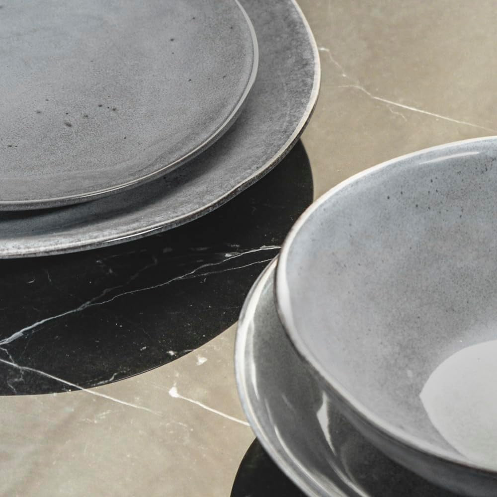 32pc Stoneware Dinner Set Charcoal Grey Plates Bowls Scandinavian Style