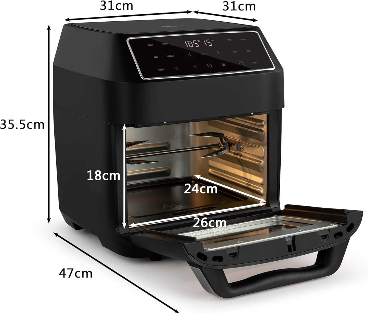 12L Air Fryer Oven Rotisserie 1700W Digital LED 8 Presets Accessories XL