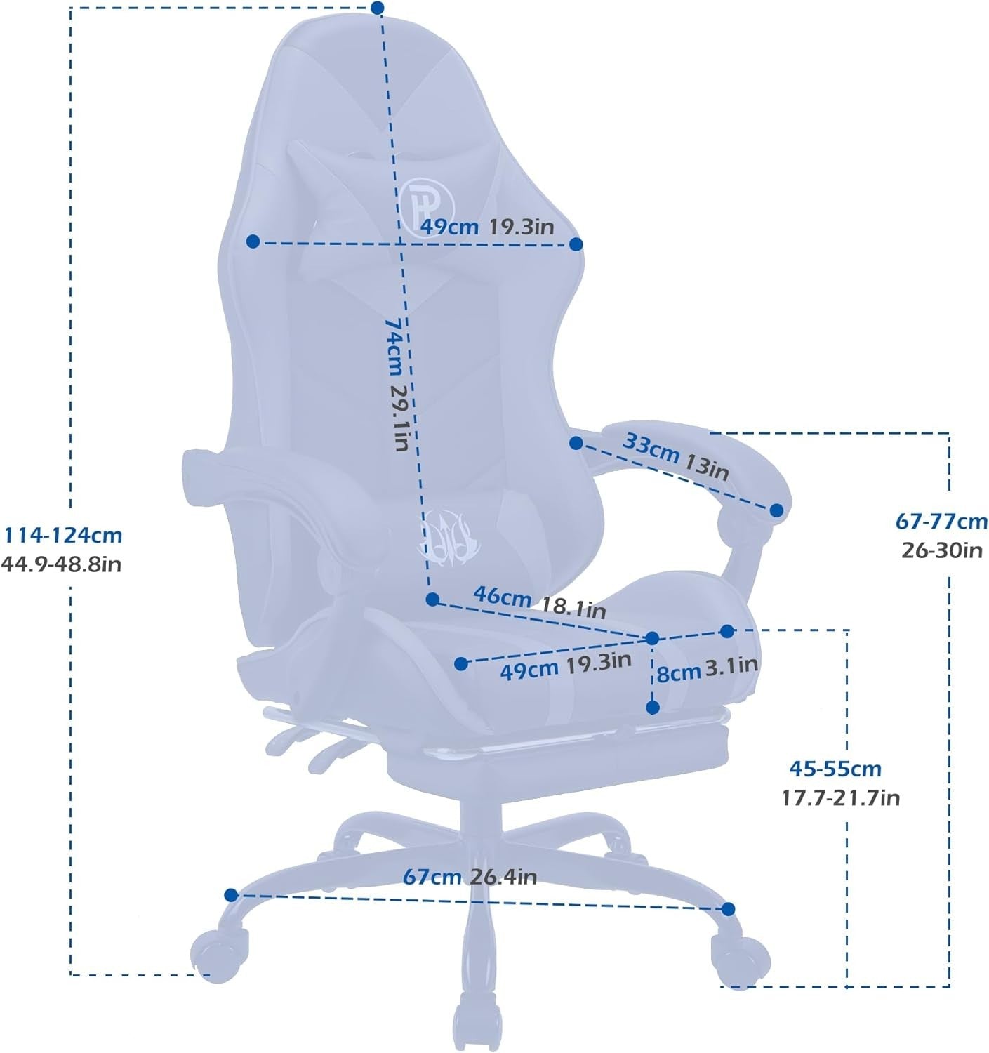 Ergonomic Gaming Chair Office Computer Desk Seat Recliner Faux Leather Grey