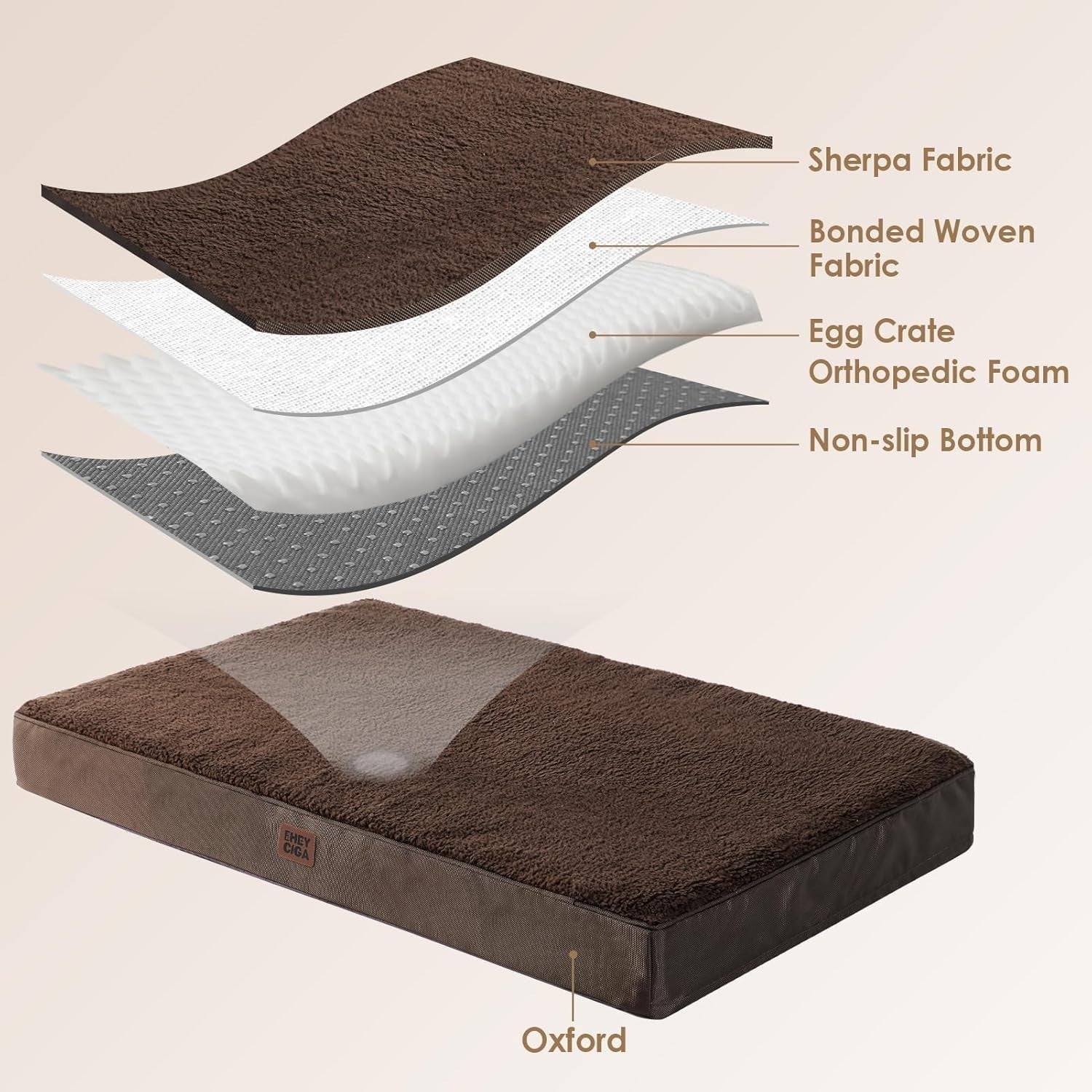 Orthopedic XXL Dog Bed 127x91x10cm Washable Cover Brown