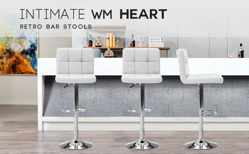 Adjustable Bar Stools Set of 2 Swivel Gas Lift White Chairs