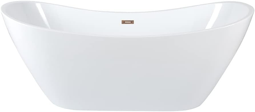 White Double Ended Freestanding Oval Bath 1830x710mm Copper Overflow