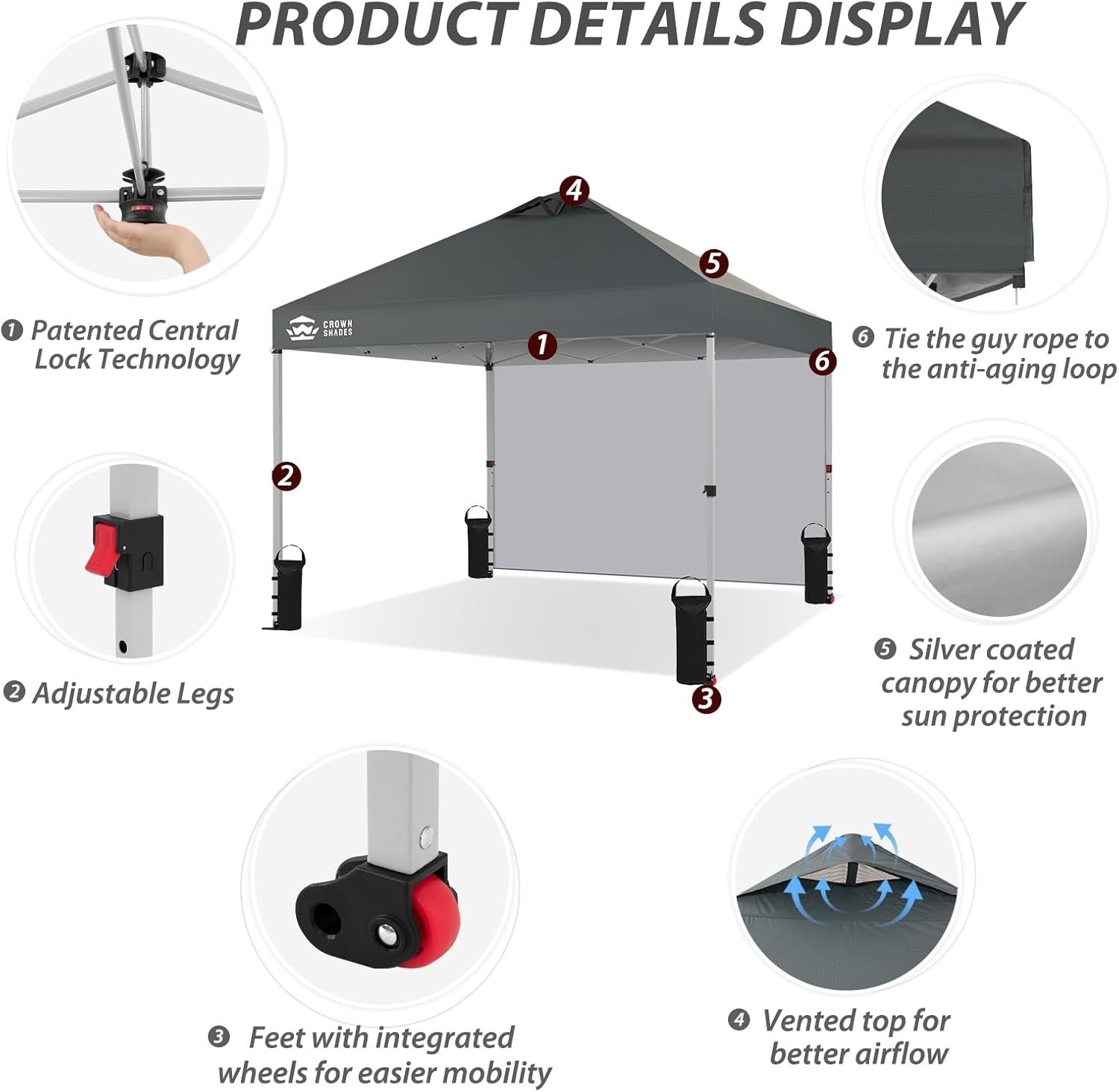3x3M Grid Grey Pop Up Gazebo With 1 Sidewall Waterproof Party Tent & Carry Bag