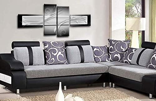 4Pcs Grey Black White Abstract Canvas Wall Art – Modern Split Panel