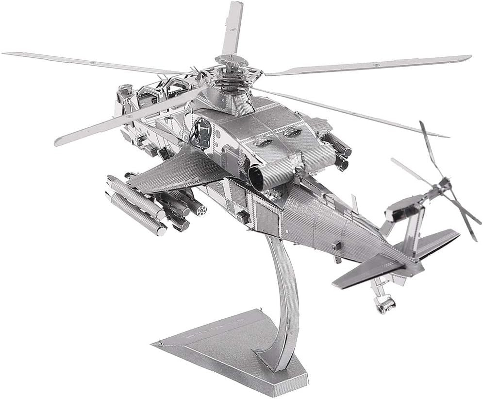 3D Metal Thunderbolt Helicopter Puzzle Model Kit - Stainless Steel, 122 Pcs