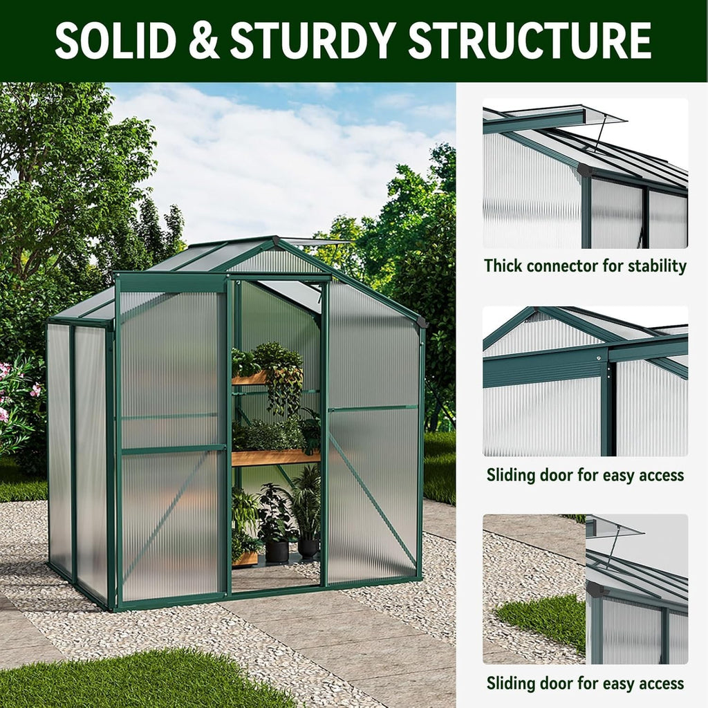 4x6ft Polycarbonate Greenhouse | Aluminium Frame Walk-In Grow Tent