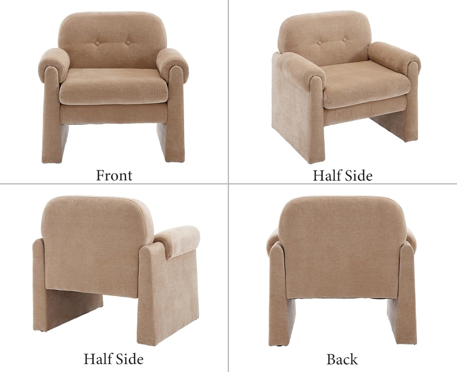 Modern Khaki Chenille Tub Armchair Sofa Chair Lounge Seat for Living Room