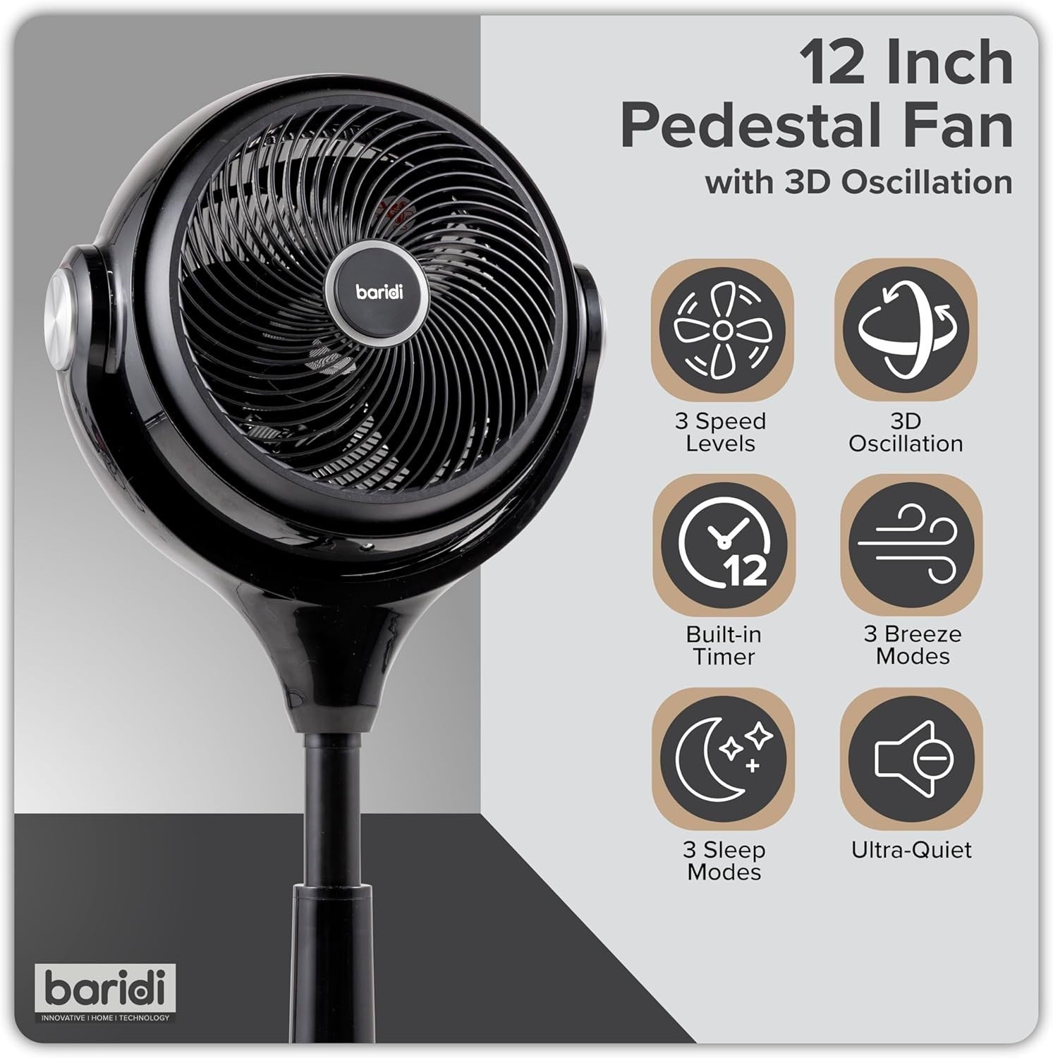Pedestal Fan w/ Remote Control & 12hr Timer – 30 Speeds Ultra Quiet Oscillating
