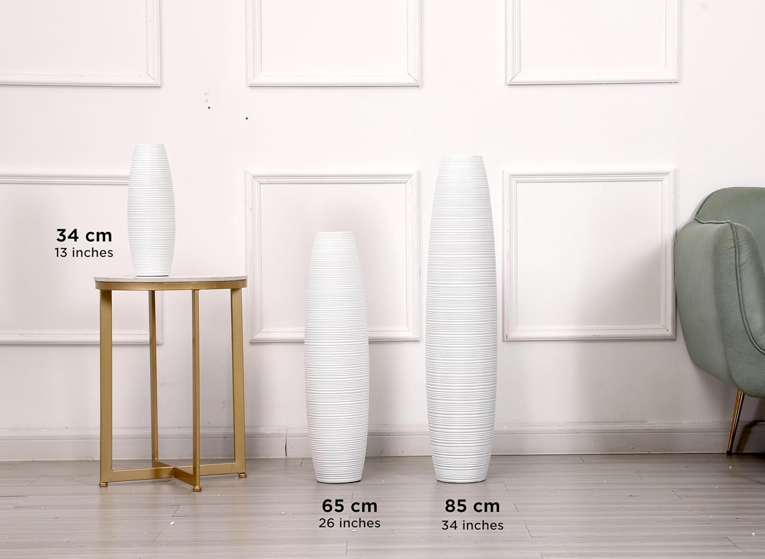 Large White Floor Vase 41cm Tall Modern Pampas Grass Home Décor