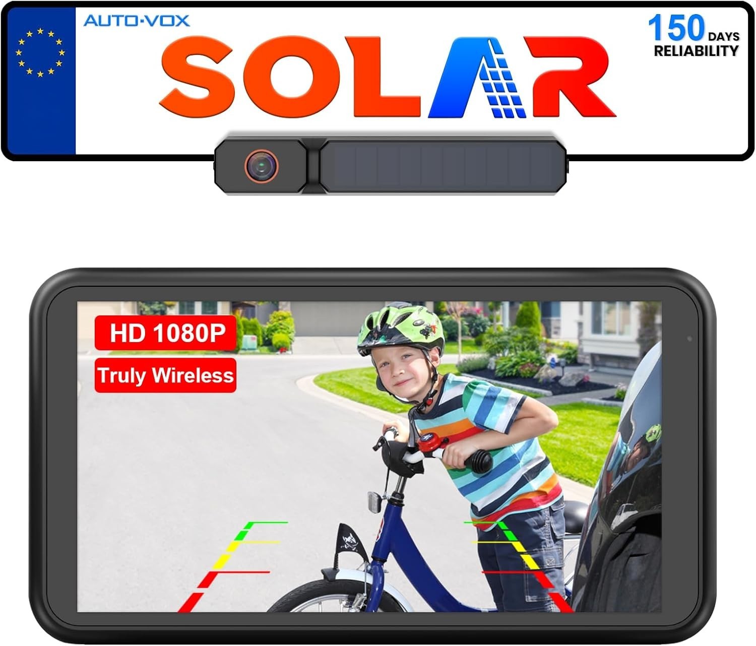 Solar Wireless Reversing Camera Kit 1080P 5" Monitor Dual Cam