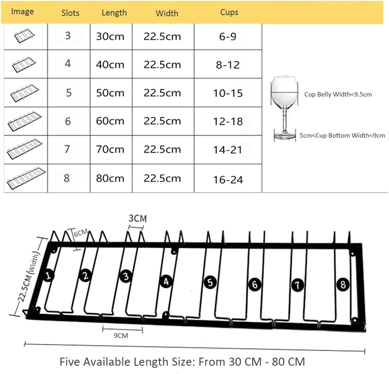 Under Cabinet Wine Glass Rack Hanging Holder 2 Pack 3 Slot Metal Stemware