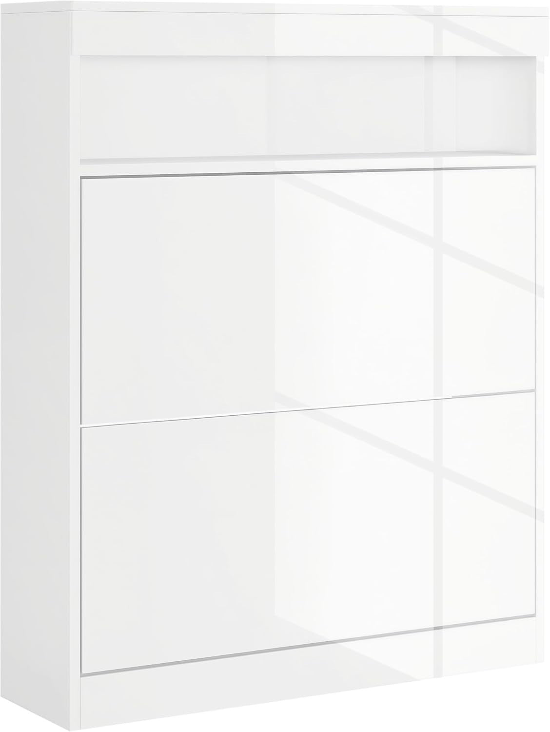 Slim Shoe Cabinet 12-16 Pair Storage with Flip Drawers & Adjustable Shelves