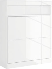 Slim Shoe Cabinet 12-16 Pair Storage with Flip Drawers & Adjustable Shelves
