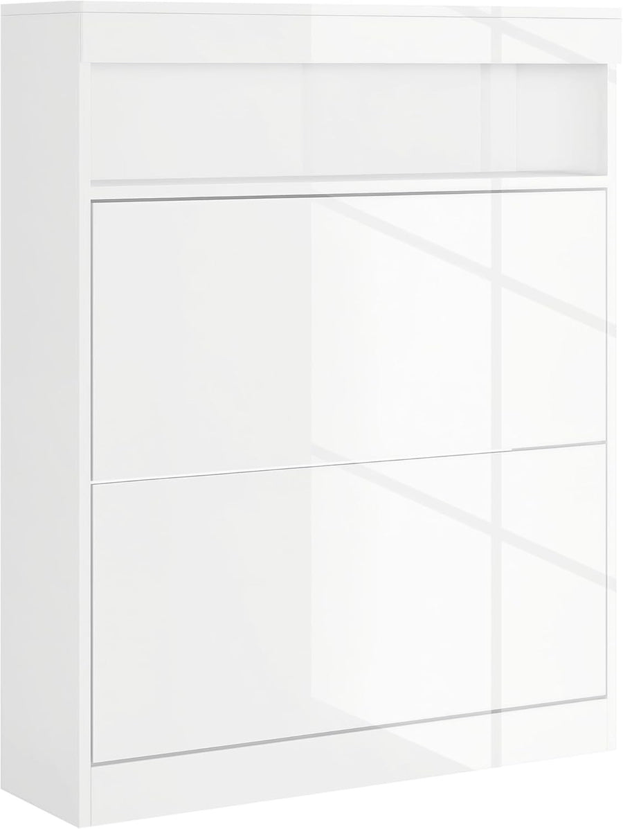 Slim Shoe Cabinet 12-16 Pair Storage with Flip Drawers & Adjustable Shelves