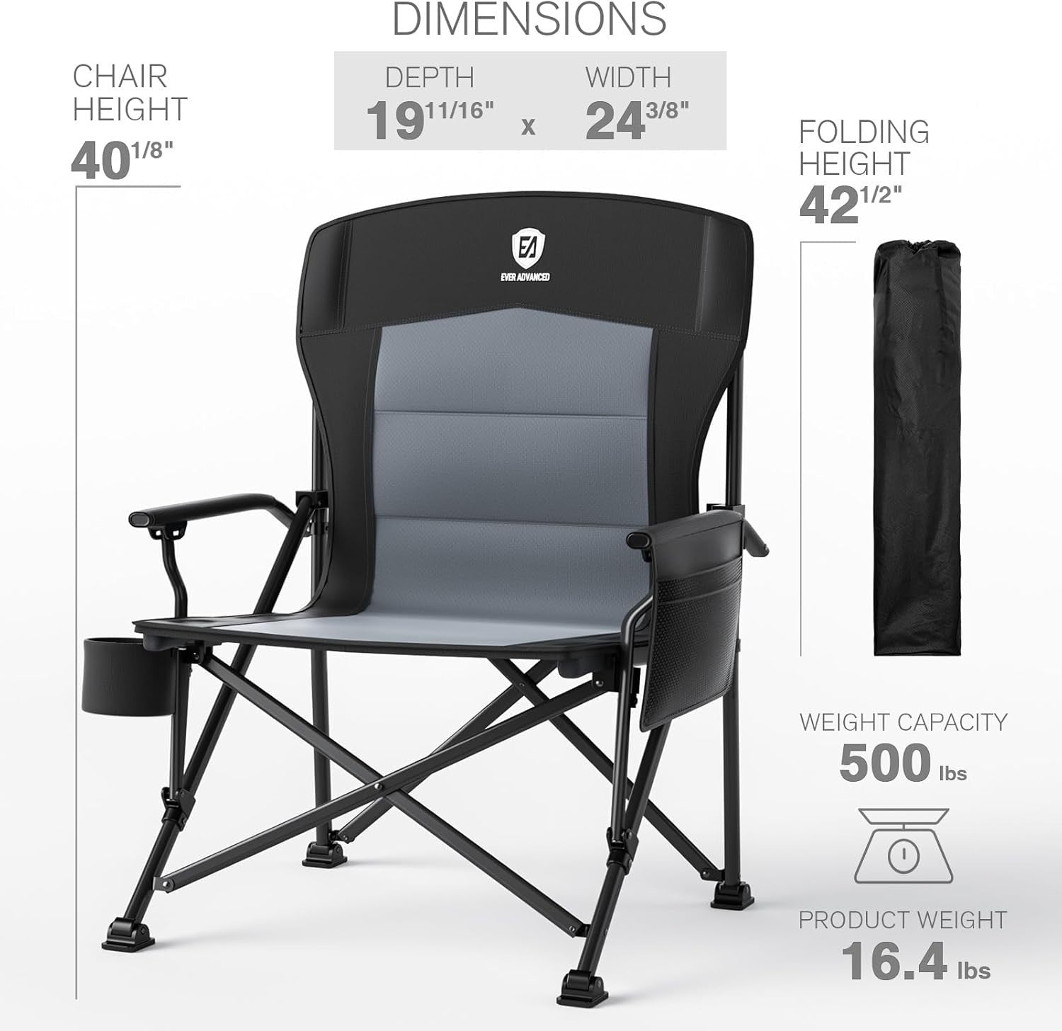 Heavy Duty Folding Camping Chair 230kg XL Outdoor Portable Seat Black
