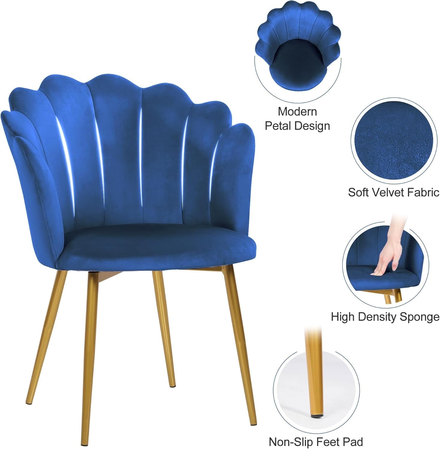 Velvet Vanity Chair Shell Back Gold Metal Legs Blue