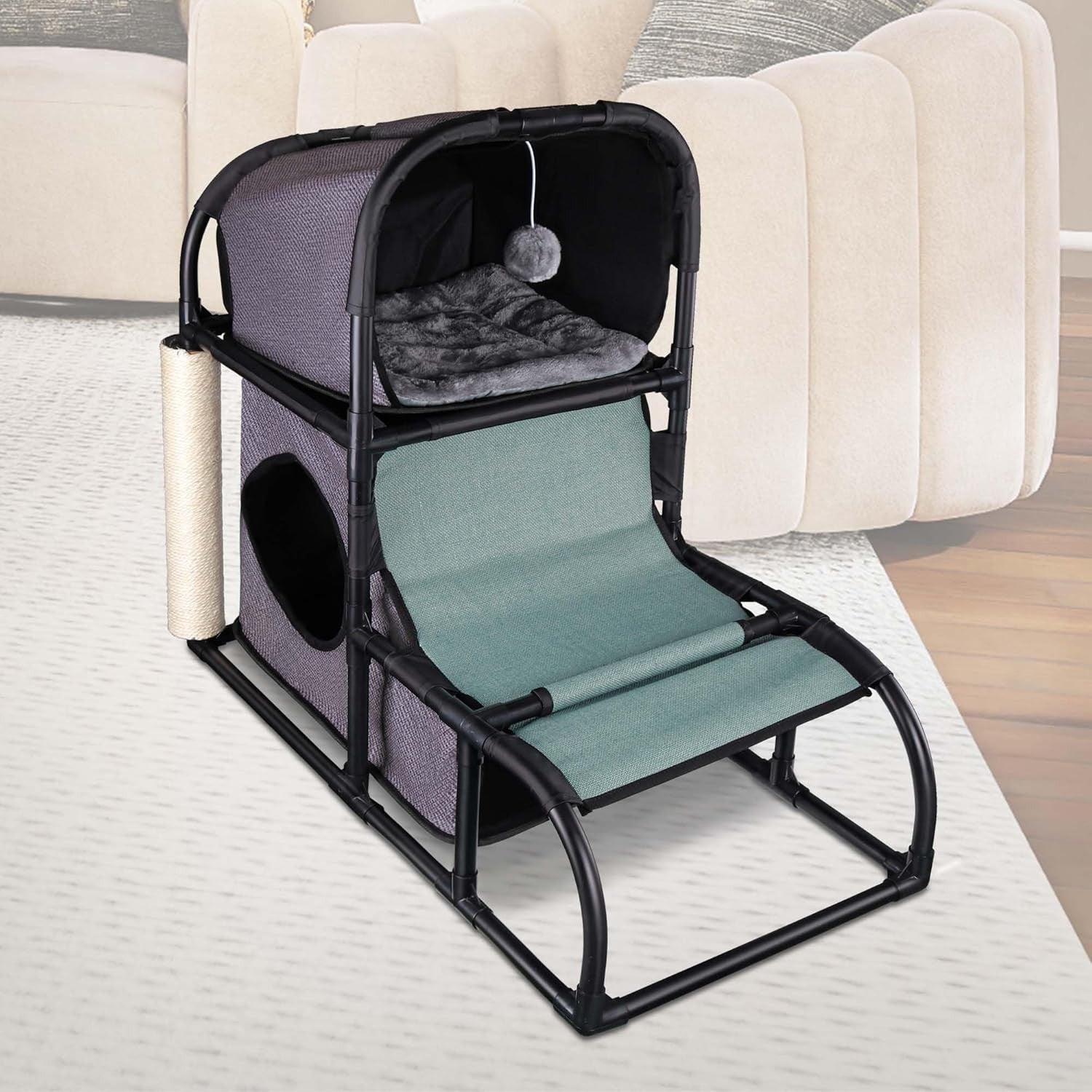 Cat Tree House Condo Scratching Post Tower Bed Climber with Peek Holes Toy