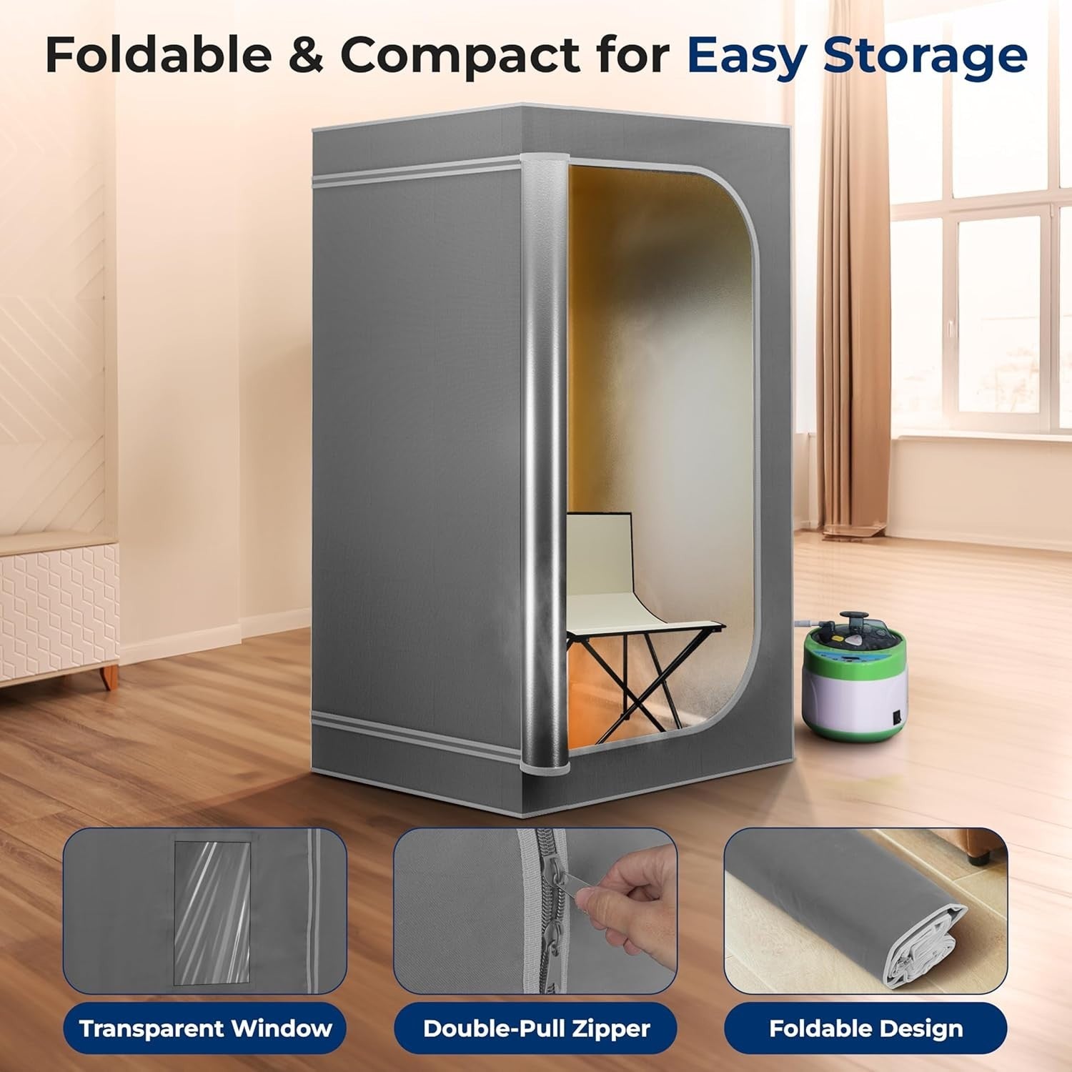 Portable Infrared Home Sauna Box – One-Person Steam Sauna with Chair & Foot Pad