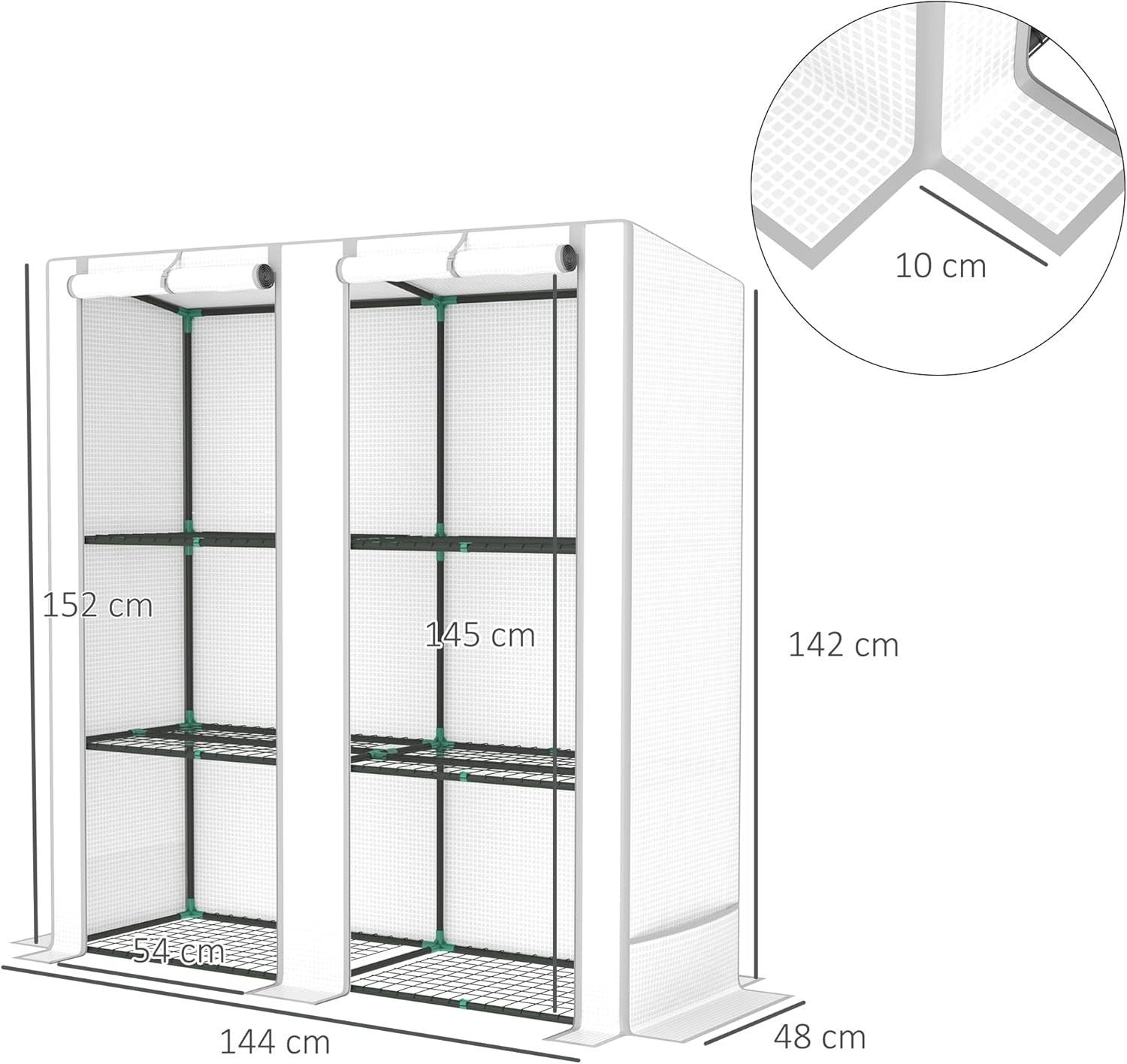 3 Tier Lean-To Mini Greenhouse Reinforced PE Cover Roll-Up Door Grey