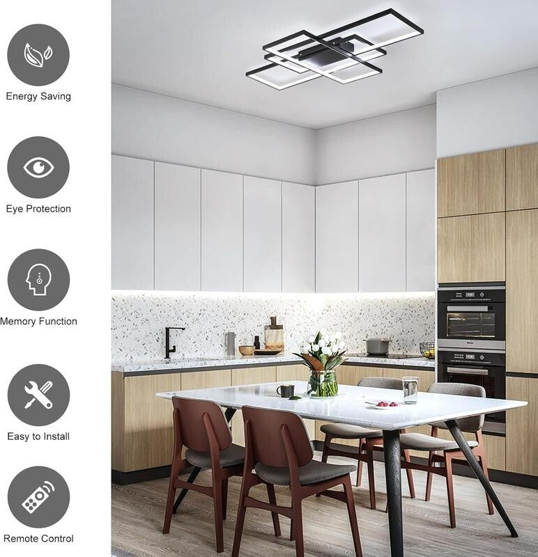3 Square LED Ceiling Light Dimmable Remote Modern 50W Flush Mount Lamp
