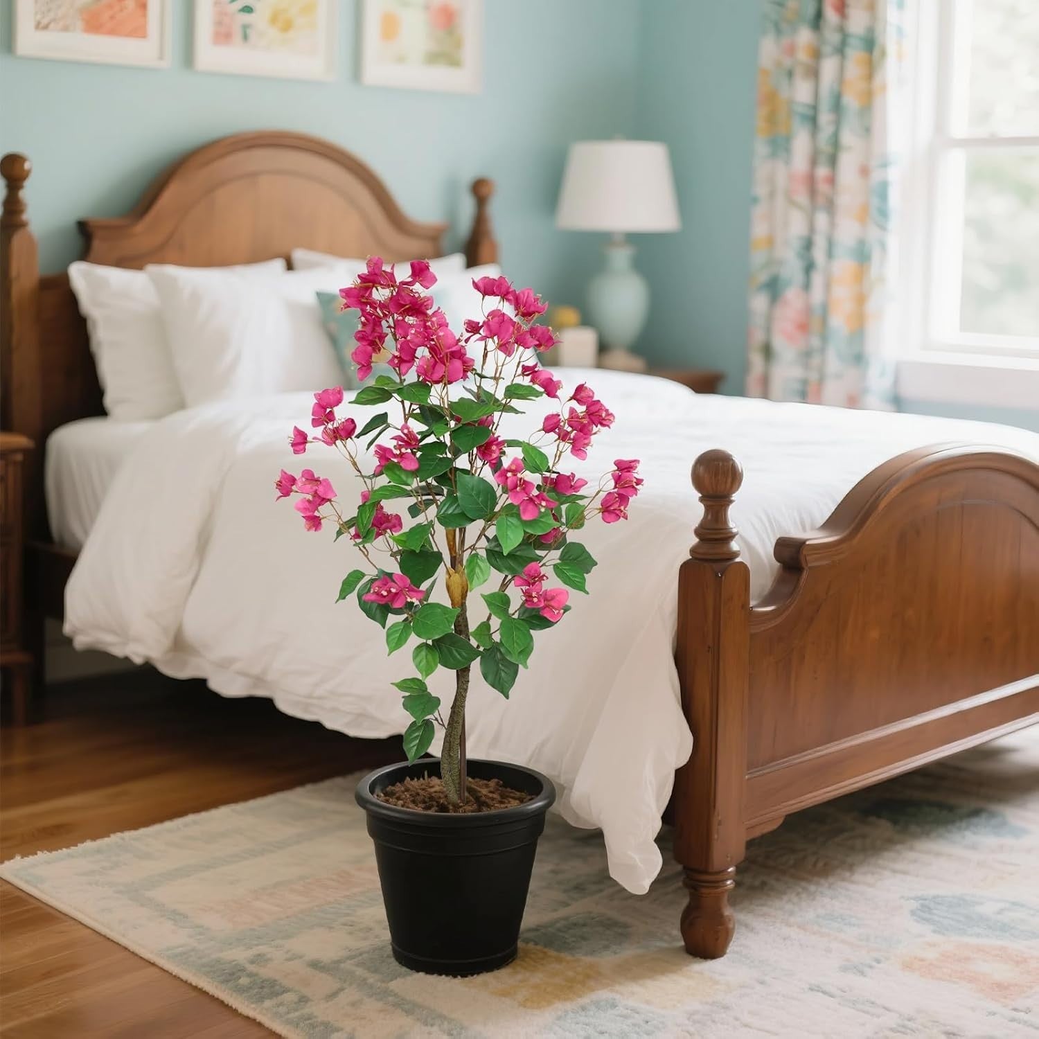 3.6FT Artificial Bougainvillea Tree Pink Floral Plant in Pot Home Decoration