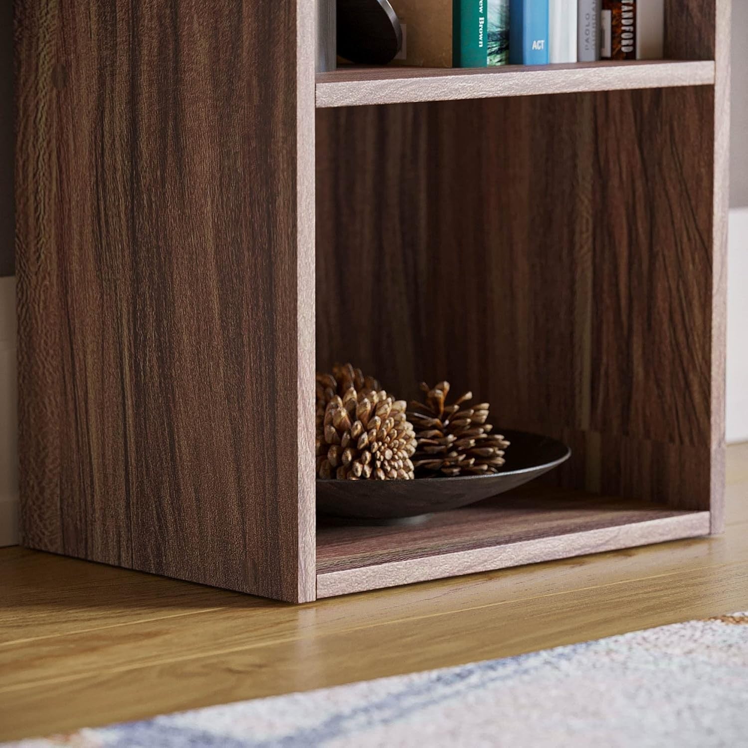 3 Tier Walnut Wooden Cube Bookcase Small Storage Shelf for Living Room Office