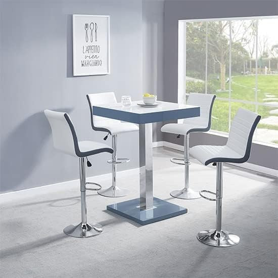 White Grey High Gloss Square Bar Table Modern Dining Pub Counter 80×80×110cm