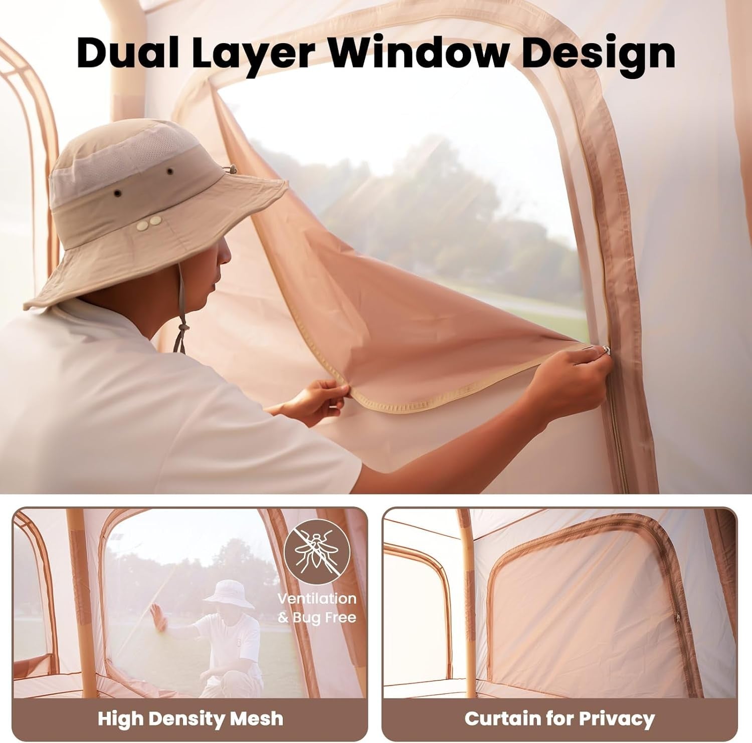 Inflatable Camping Tent 2-4 Person Waterproof Oxford Air Beam Glamping