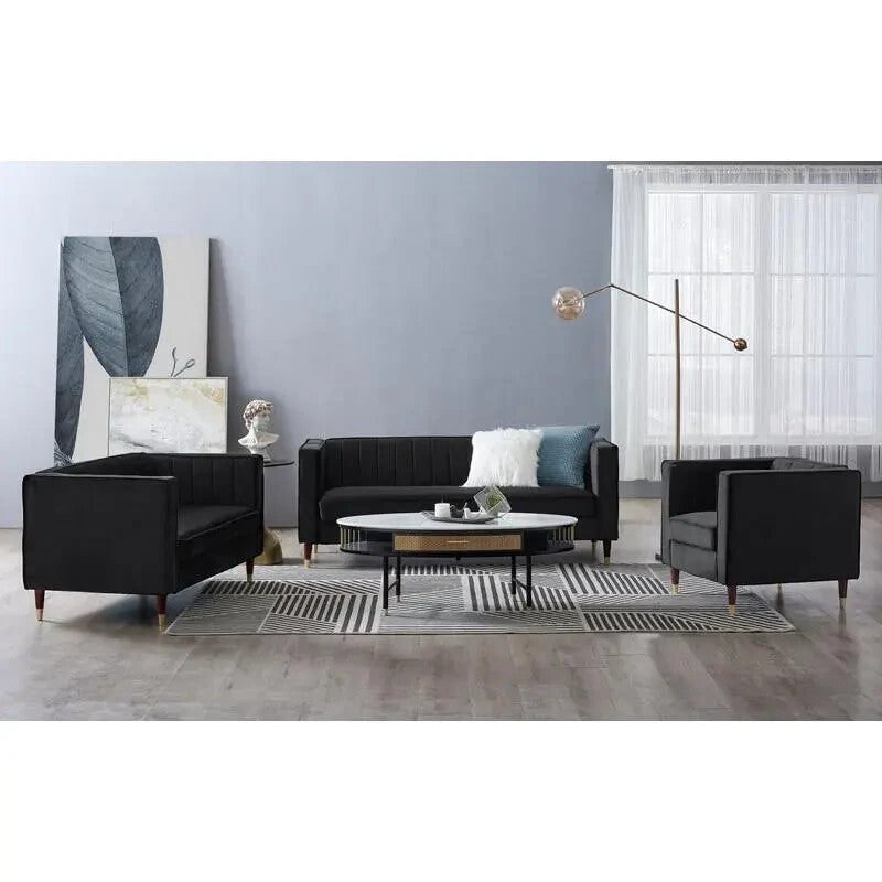 Black Velvet Armchair 1 Seater Sofa Ribbed Gold Leg Modern Lounge Chair