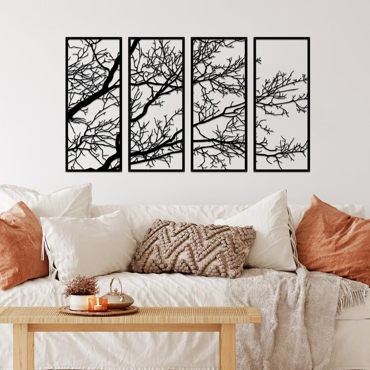 Tree of Life Metal Wall Art 4 Piece Black Large Decor