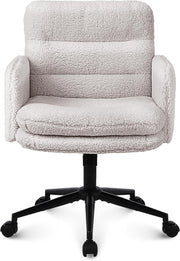 Ergonomic Office Desk Chair Swivel Cream Faux Fur Adjustable Height Tilt Lock