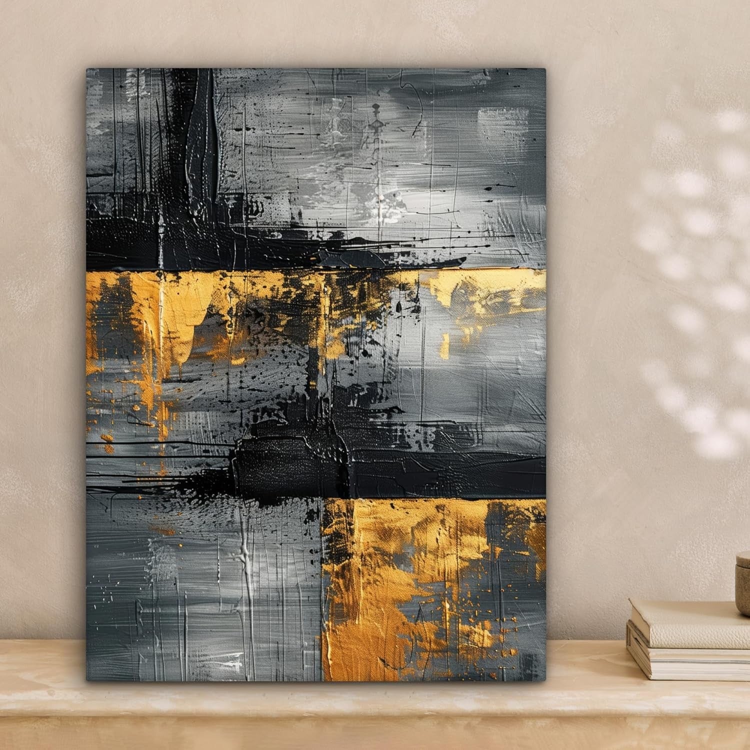 Gold Black Abstract Canvas Wall Art 30x40cm Luxury Modern