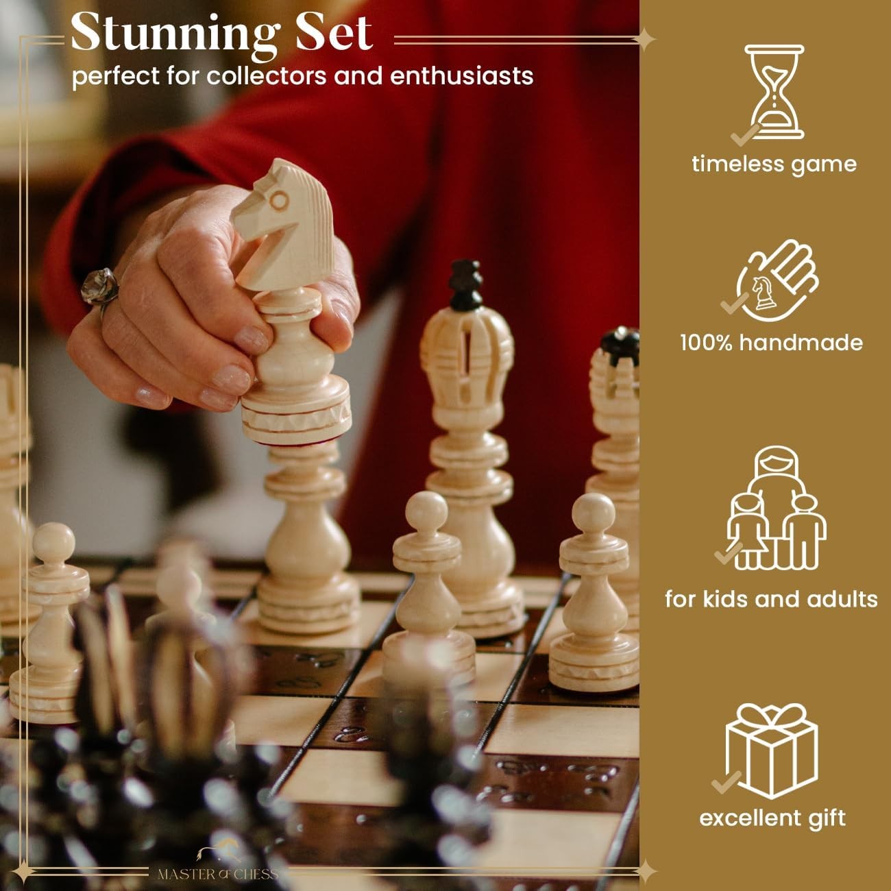 Luxury 60cm Wooden Chess Set | Hand-Carved Sycamore Pieces | Premium Large Board