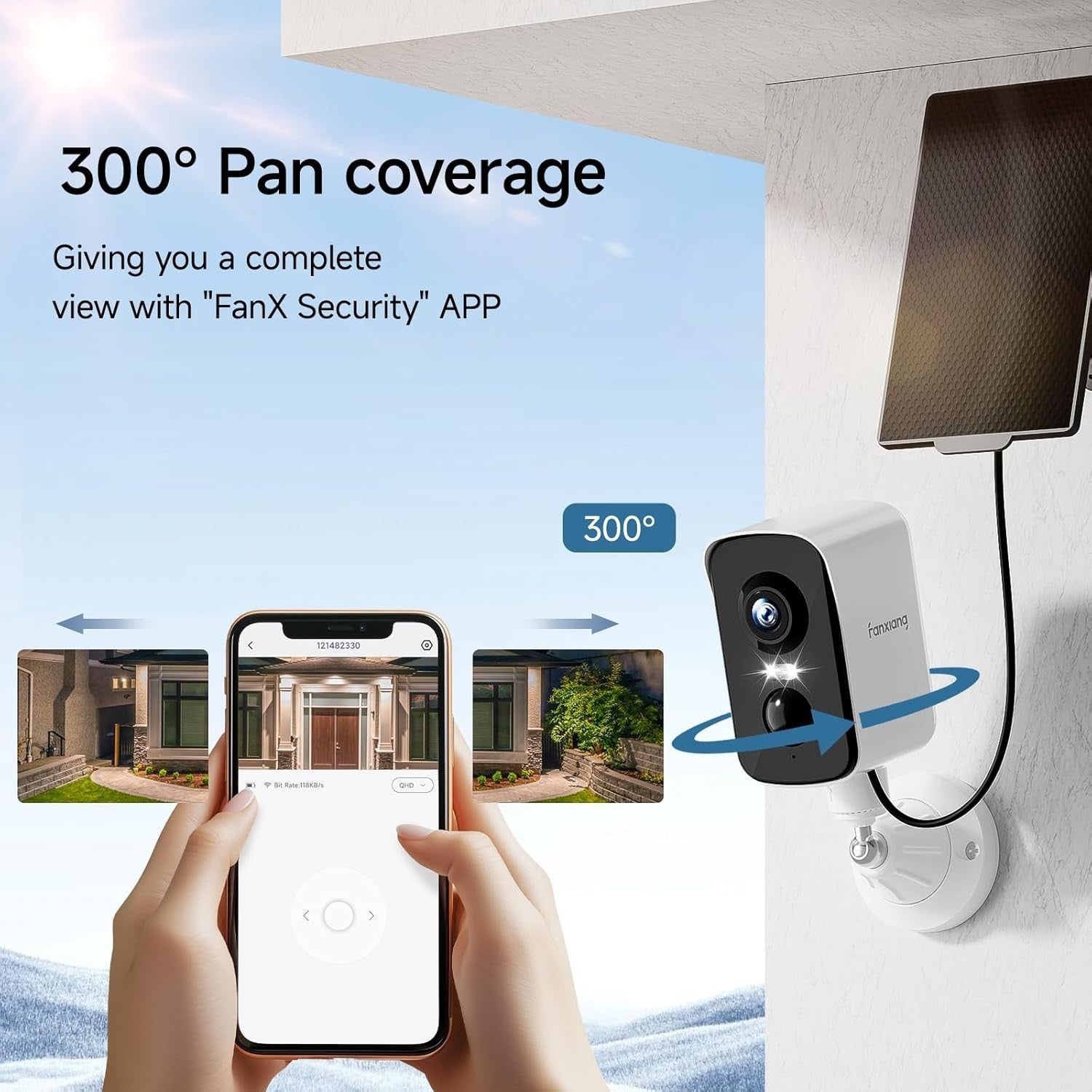 2K Solar Security Camera Wireless Outdoor WiFi AI Detection 64GB Card