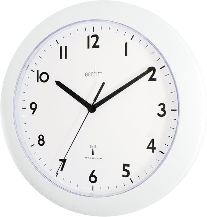 Radio Controlled Wall Clock 25cm Silent Accurate Time White Modern Decor