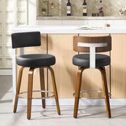 Black Round PU Leather Swivel Bar Stools Set of 2 | Wooden Counter Chairs