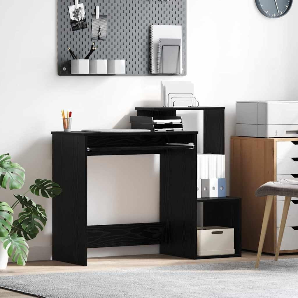 Black Oak Computer Desk 106x40cm Modern Office Table with Shelves Storage