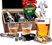 Premium 1000ml Twisted Whisky Decanter Set with Glasses Stones & Wooden Box