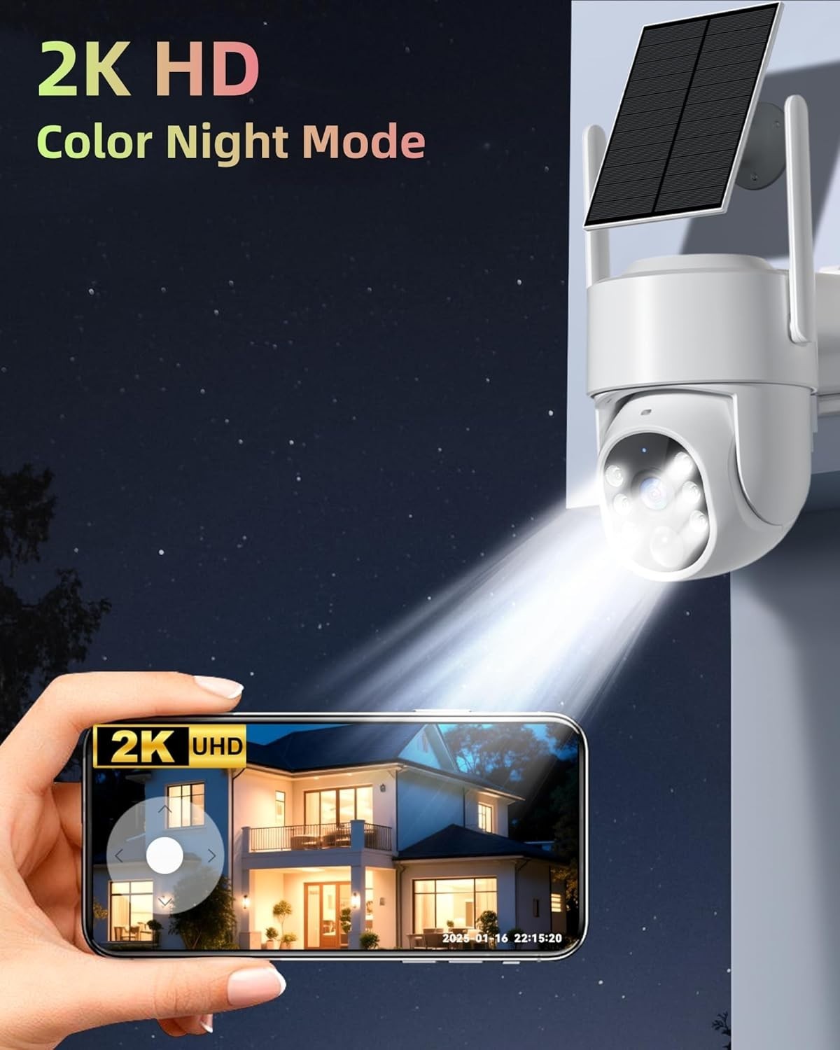 2 Pack Solar Security Camera Wireless 2K PTZ WiFi Outdoor CCTV Cam