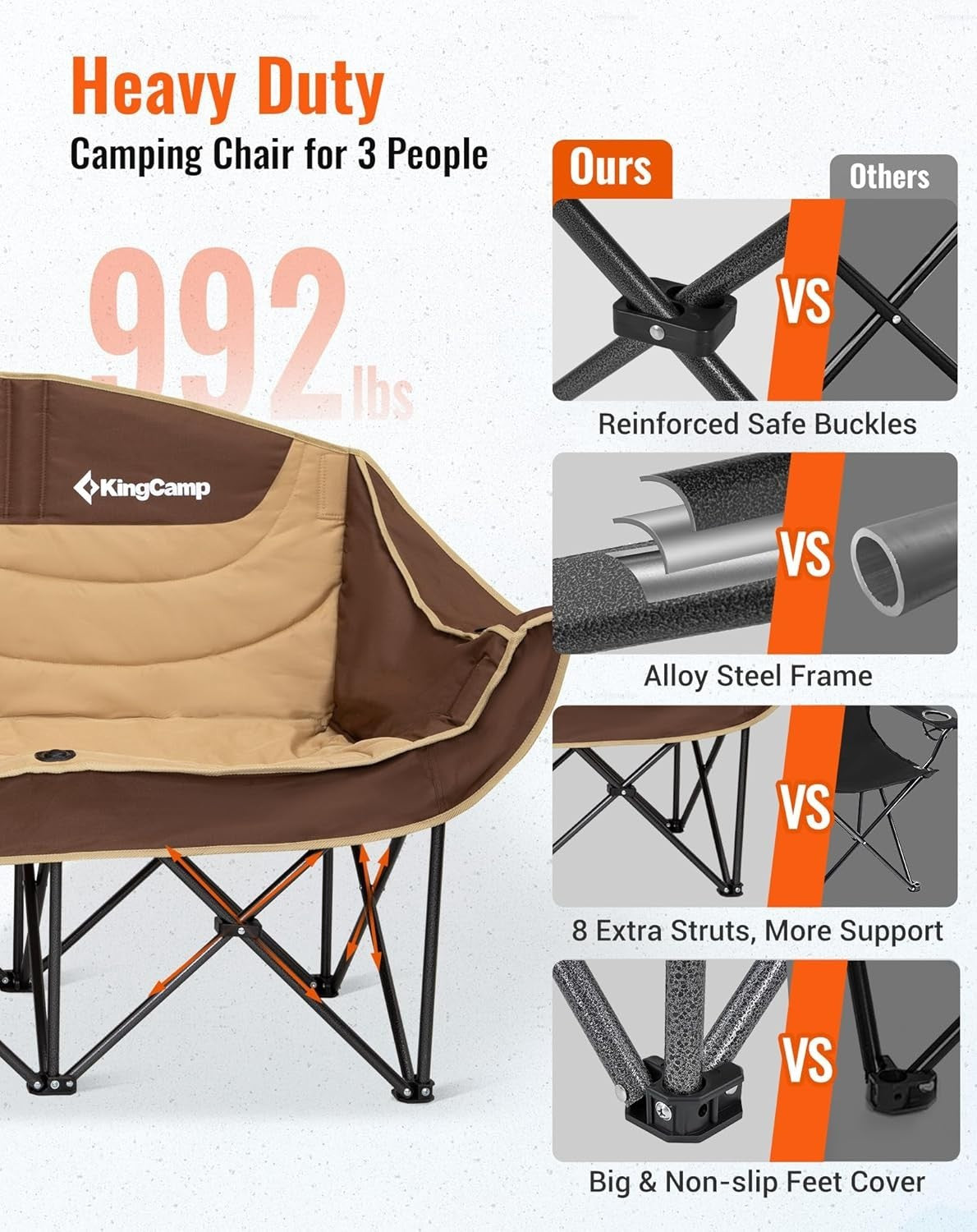 3 Seater Folding Camping Sofa Chair Heavy Duty Outdoor Garden Seat 300kg