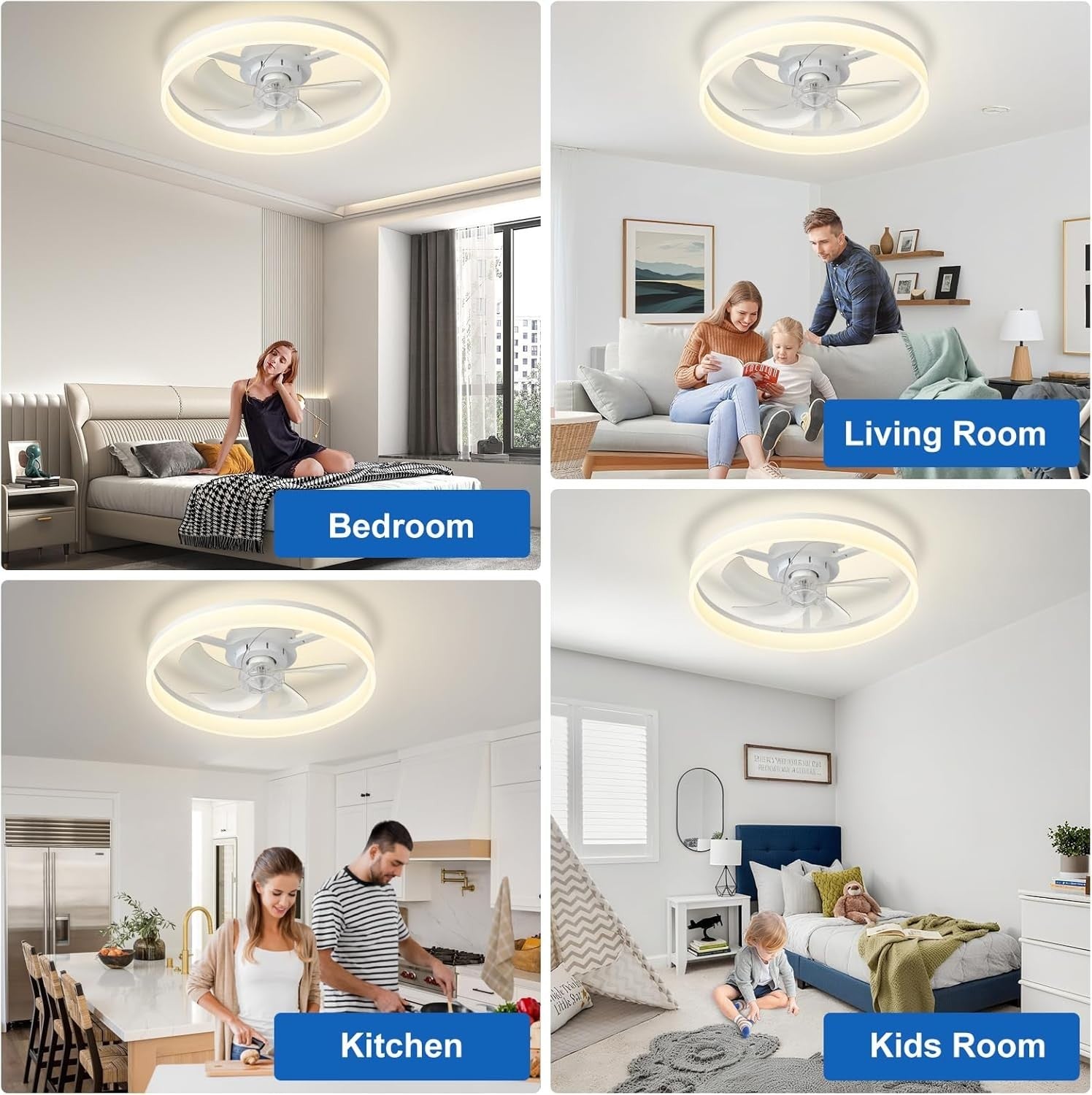 20" LED Ceiling Fan with Light, Remote & App Control, Dimmable, White Bladeless