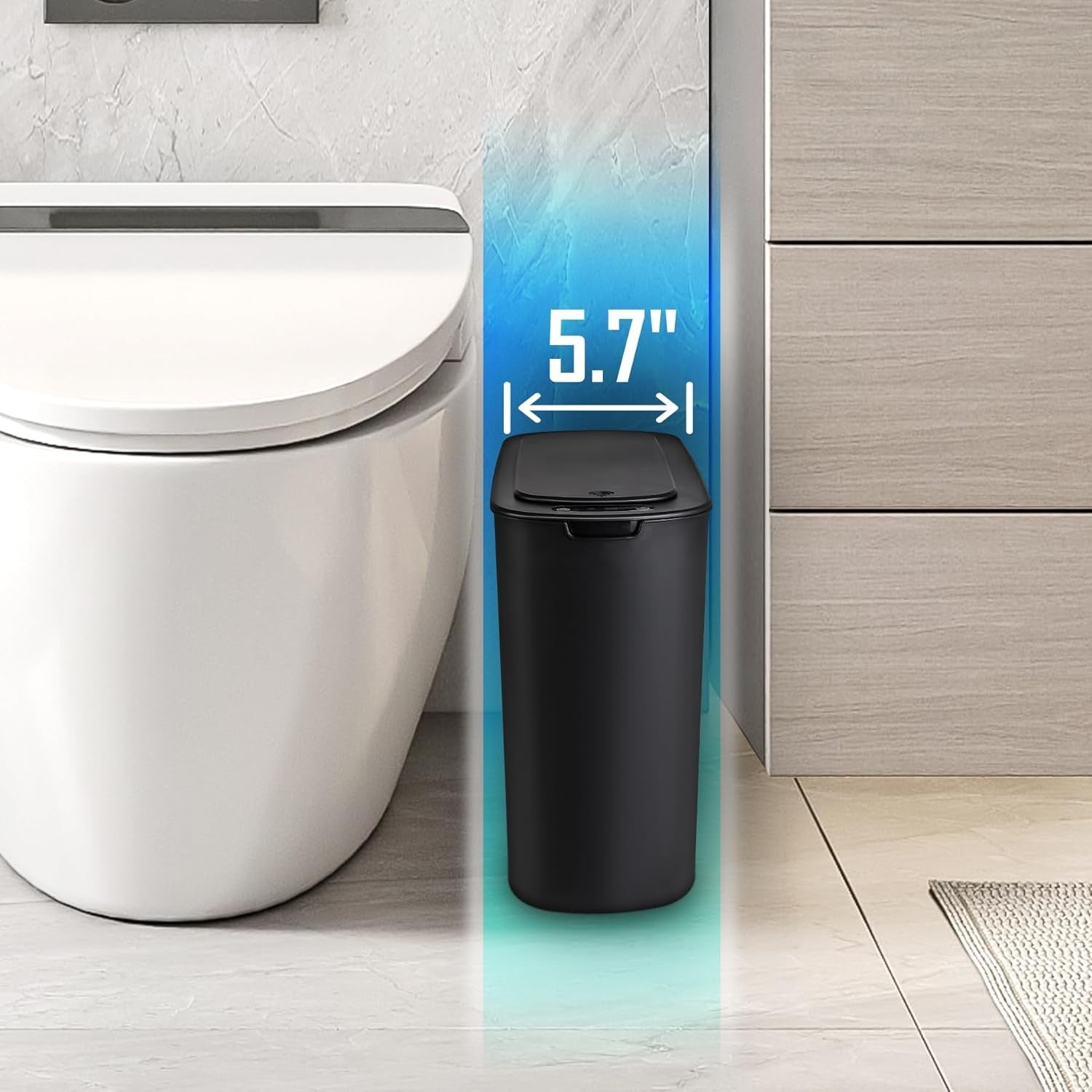 2.6G Touchless Motion Sensor Trash Can | Smart Bathroom Bin Black