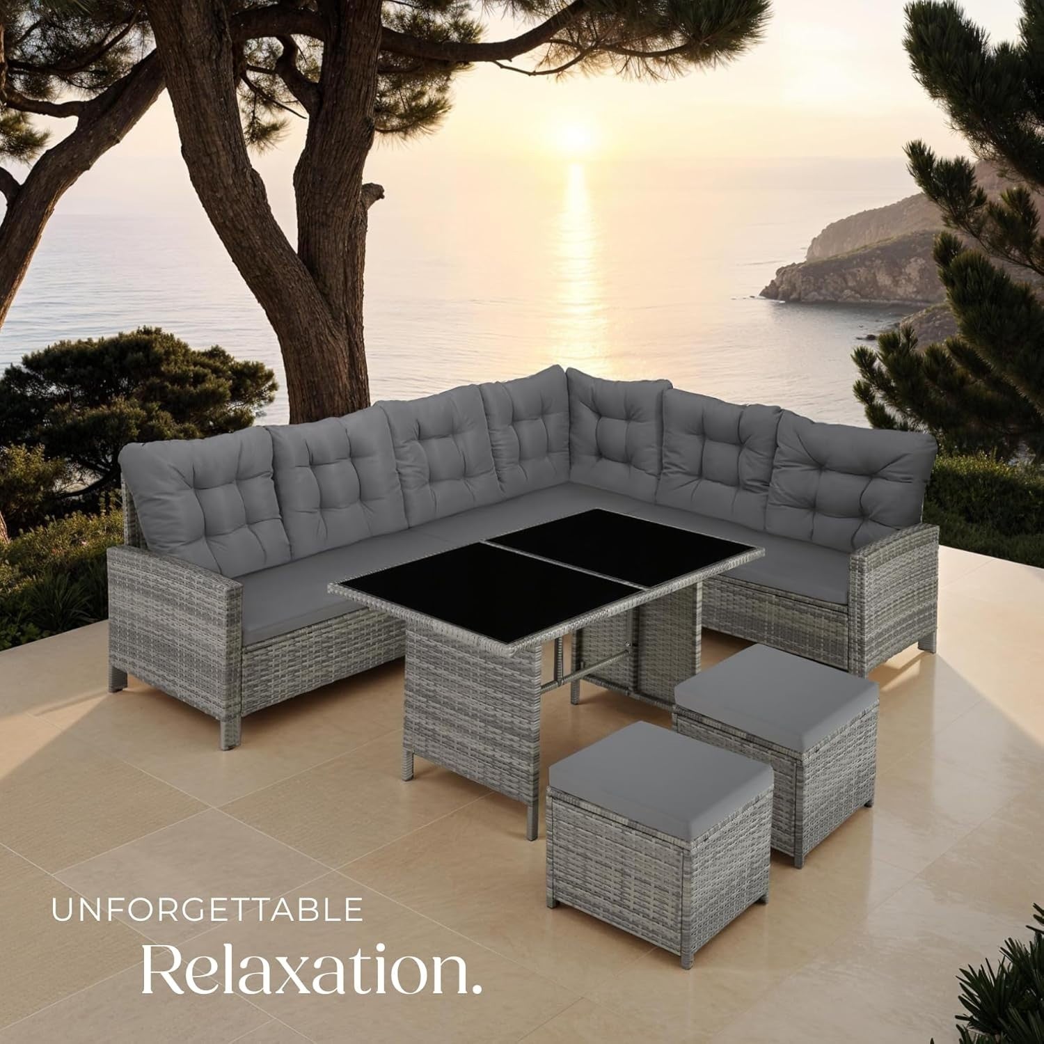 Large 8-Seater Rattan Garden Sofa Set | Outdoor Corner Patio Furniture & Table