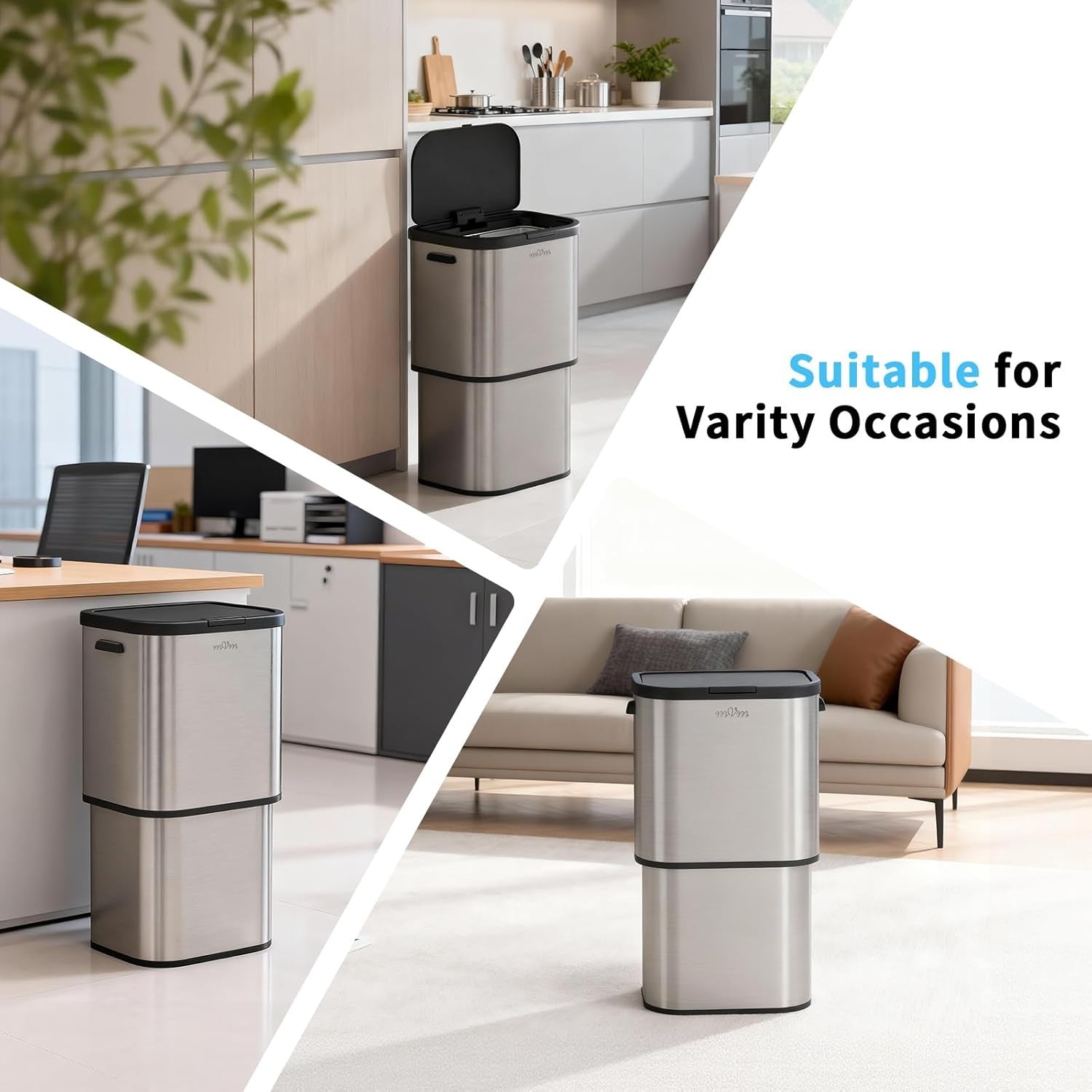 60L Kitchen Trash Bin Gray Stainless Steel Soft-Close Rubbish Can