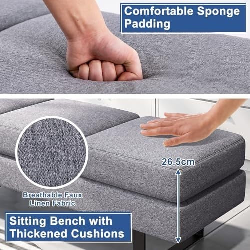 Modern 3 Seater Upholstered Bench Grey Metal Frame Waiting Room Chair Office