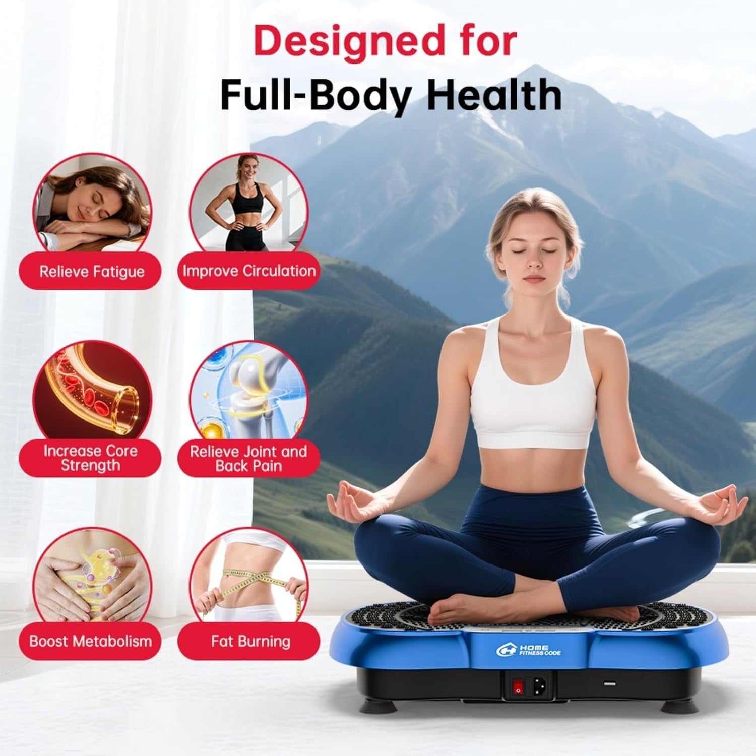Blue Vibration Plate Exercise Machine 99 Speeds Bluetooth Full Body Toning