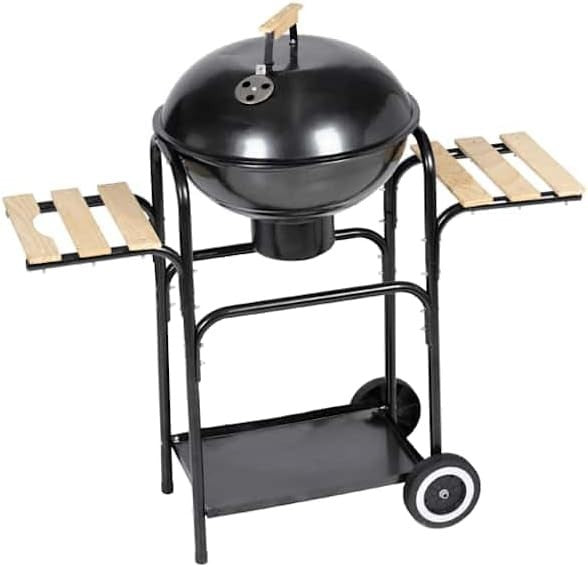Charcoal Kettle BBQ Grill with Wheels & Side Tables Outdoor Garden Patio Cooking